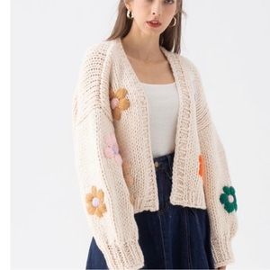 NWT Chicwish STITCH FLOWERS CHUNKY CARDIGAN